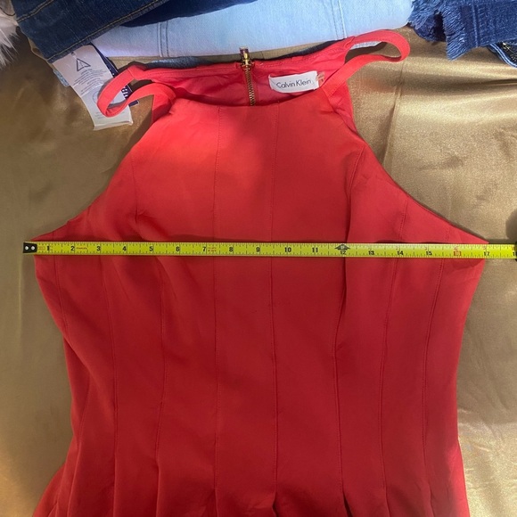 Calvin Klein Orange Pink Pleated Halter Mini Dress - Picture 5 of 13